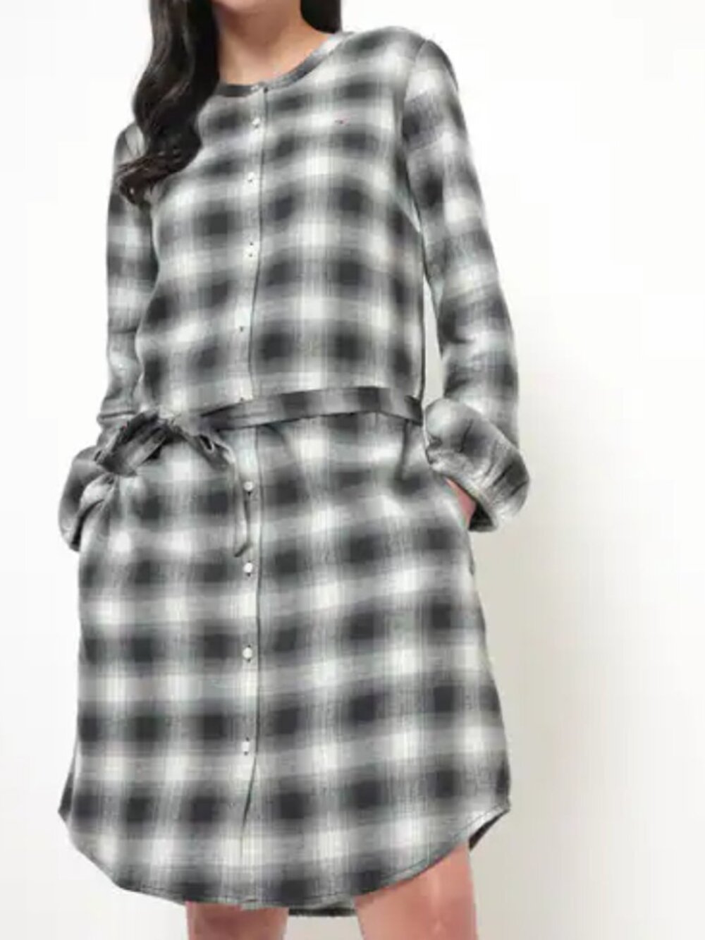Tommy Hilfiger Black Plaid Belted Shirt Dress w/ Pockets Cotton S